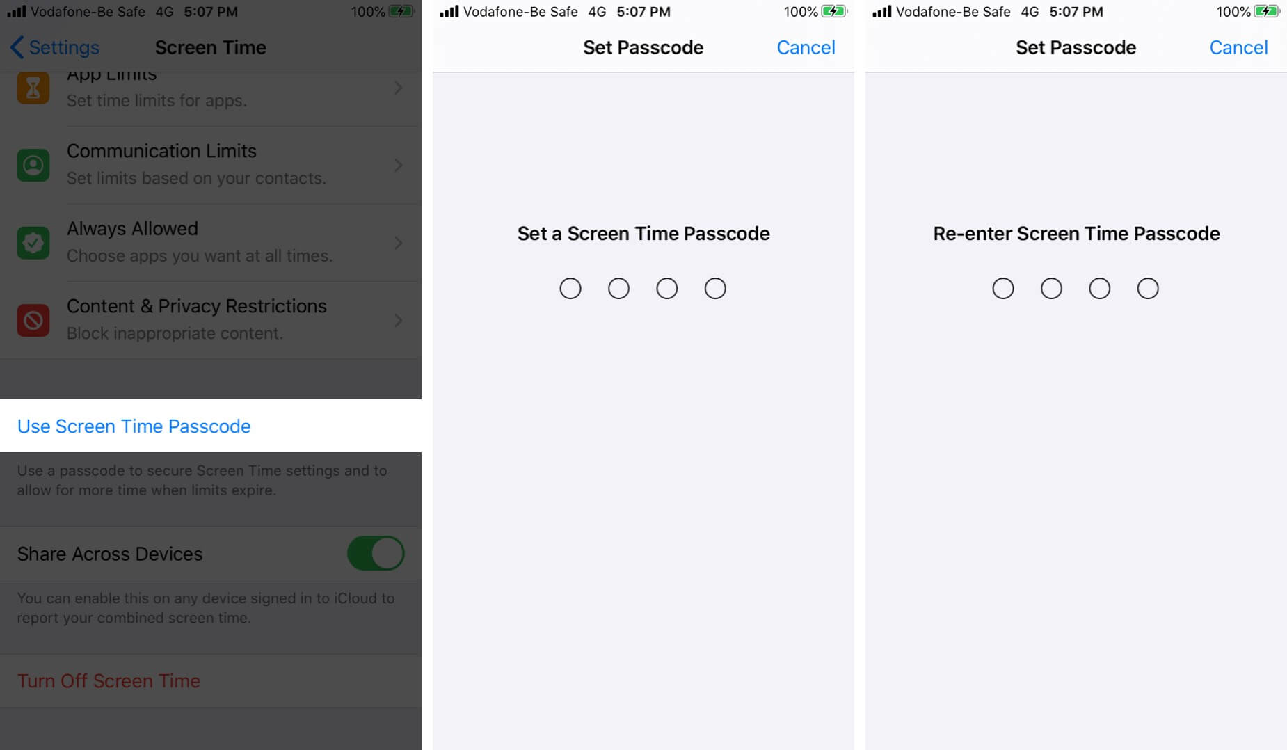 Set screen time passcode on iphone