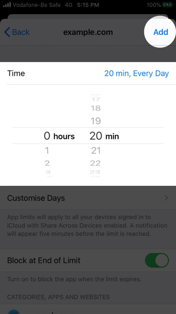 Set time limit for websites on iphone