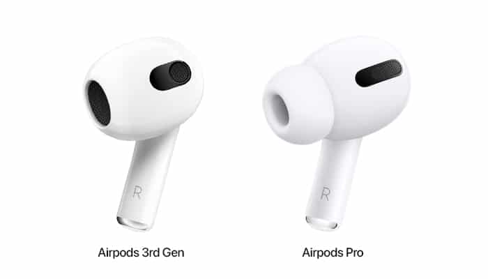 Side by side comparison on Earbuds of AirPods