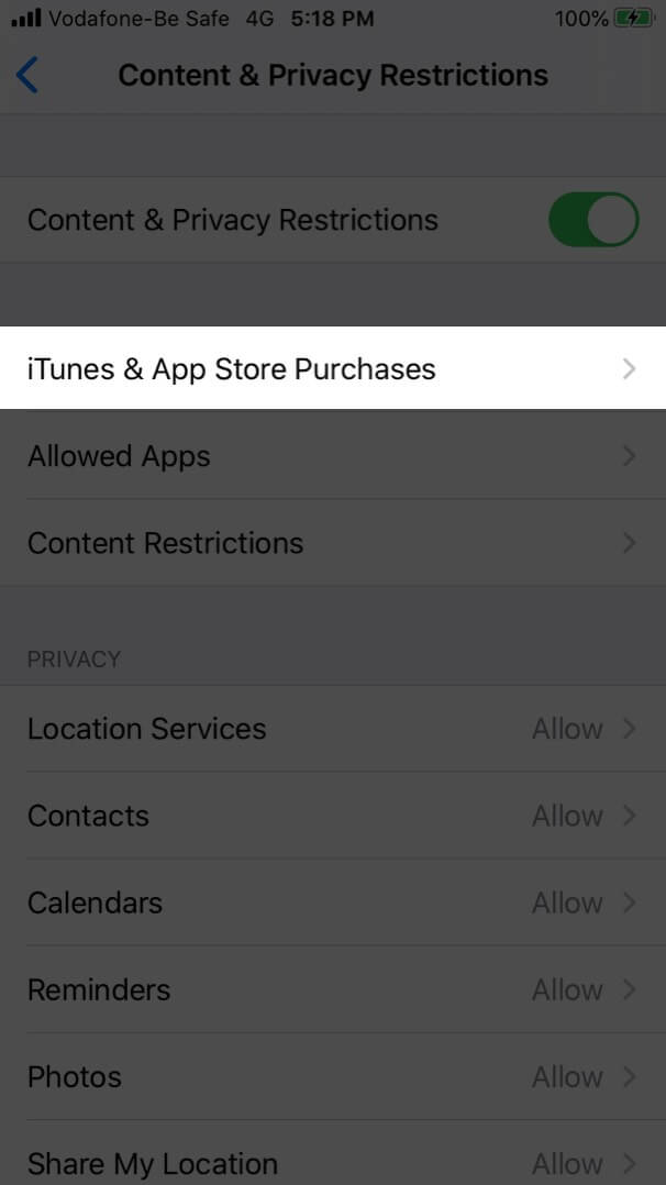 Tap on itunes app store purchases in ios 13