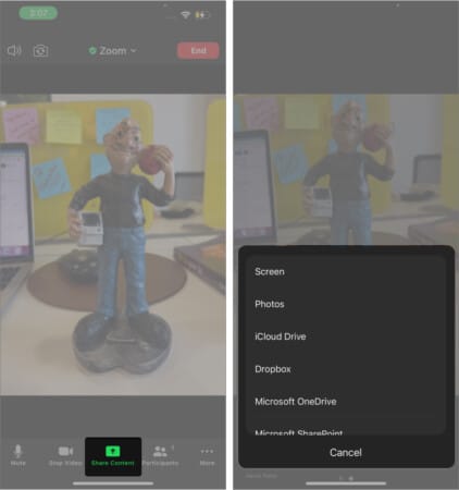 Tap on the ‘Share content’ from zoom app on iPhone