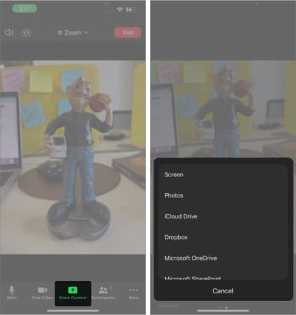 Tap on the Share content from zoom app on iPhone