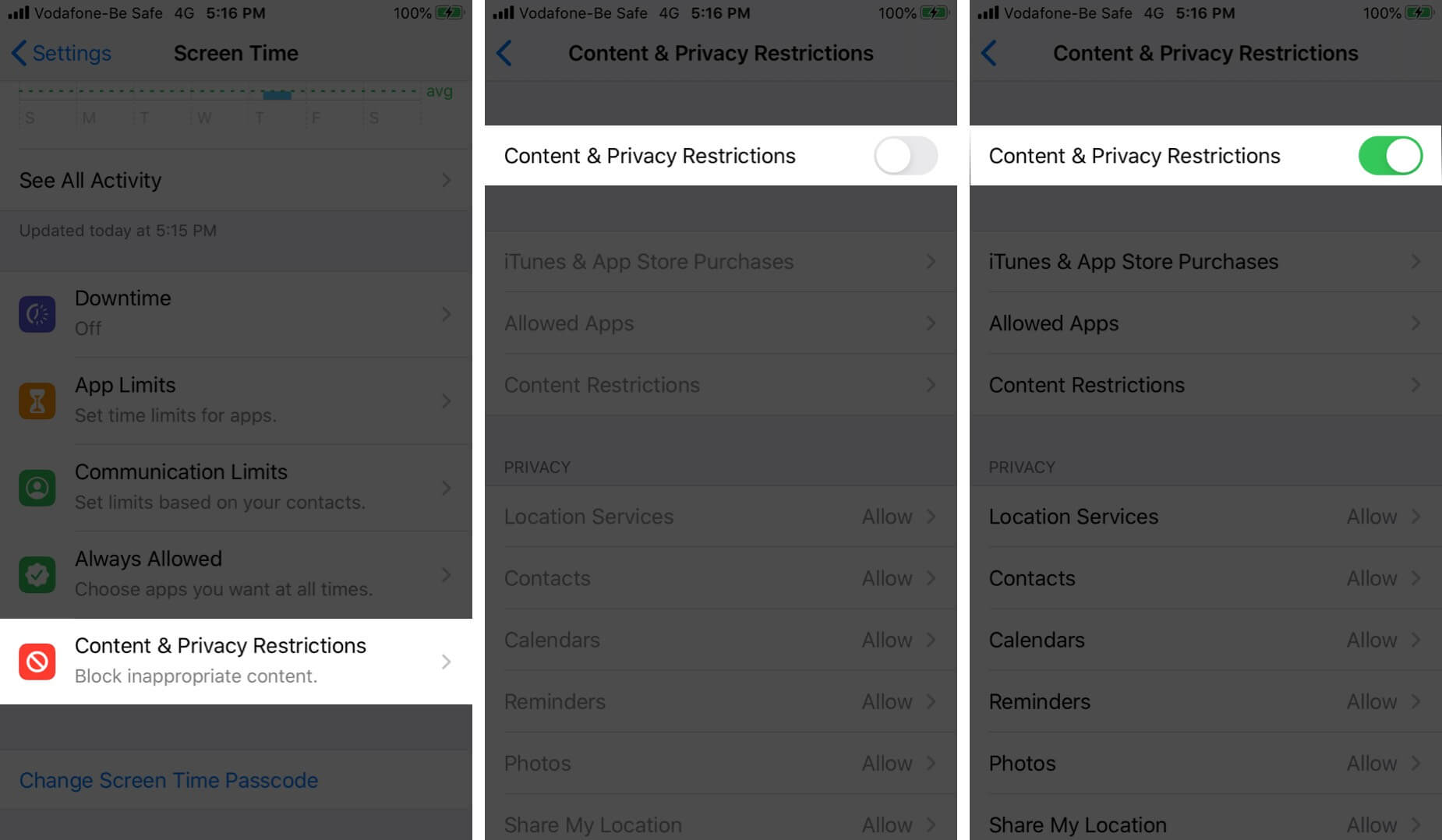 Turn on content privacy restrictions on iphone 1