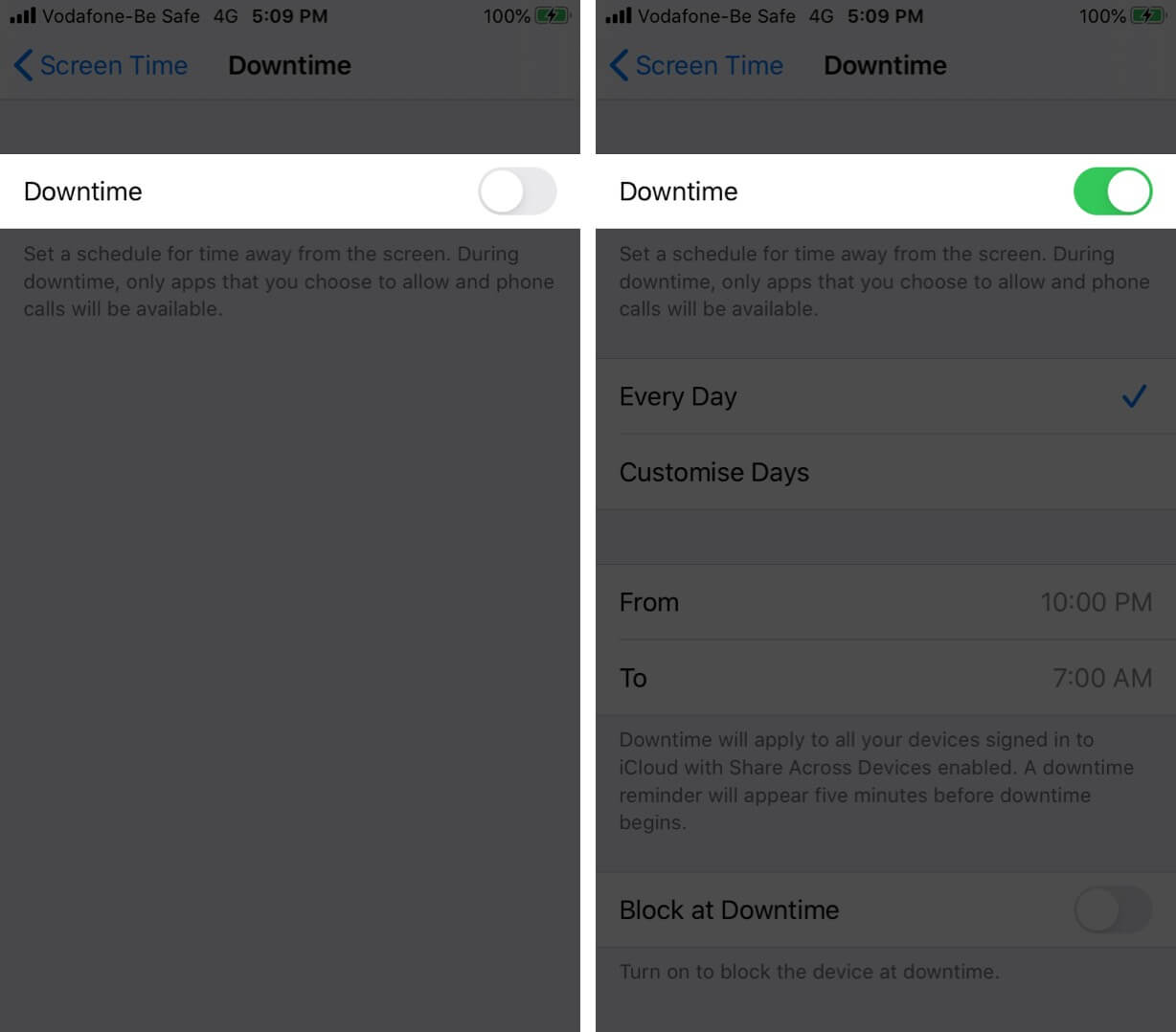 Turn on downtime in screen time on iphone