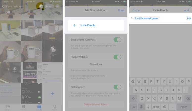 Add subscribers to a shared album on iPhone and iPad