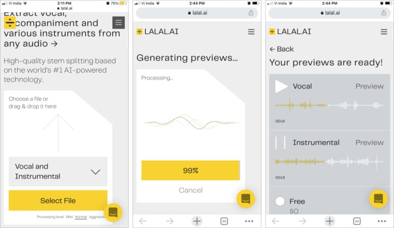 Get free vocals from a song on lalal in mac