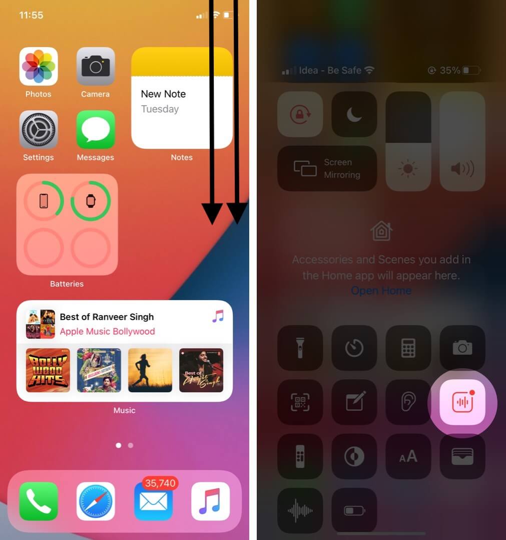 open control center to view sound recognition