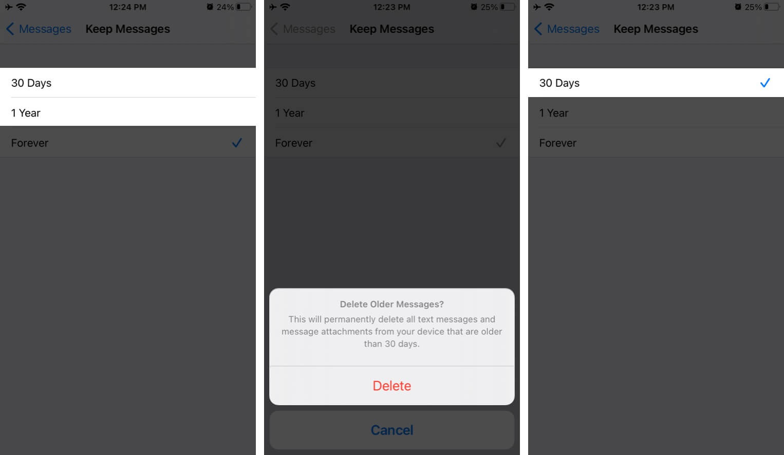 Select Preferred Option to Automatically Delete Older Messages on iPhone
