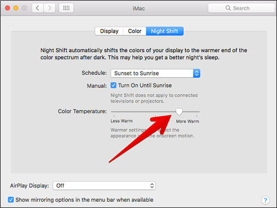 Adjust Night Shift Color Temperature on Mac