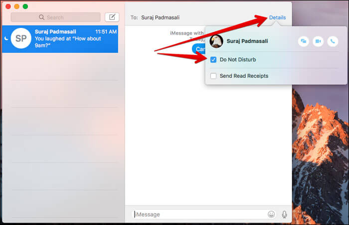 Check the box to enable Do Not Disturb for Individual iMessage Conversation on Mac