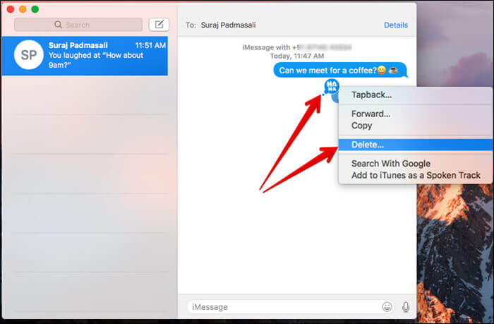 Delete an iMessage bubble on Mac