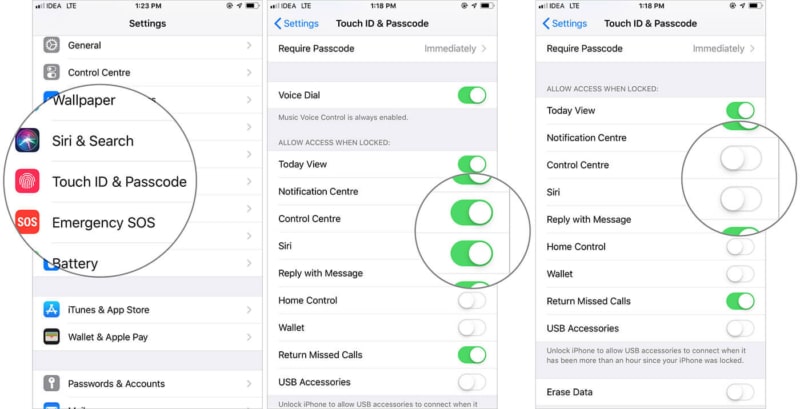Disable Access To Siri, Home Control, Control Center When iPhone Locked
