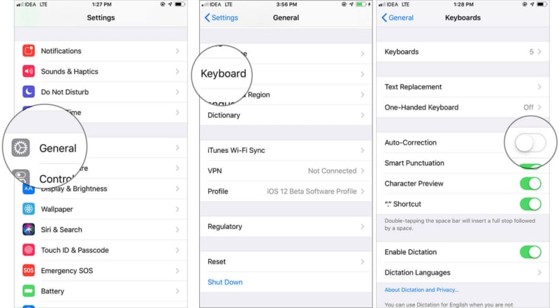 Disable Auto-Correction in Keyboards on iPhone