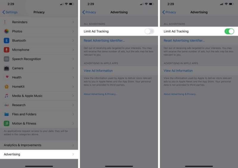 Enable Limit Ad Tracking on iPhone or iPad in iOS 13