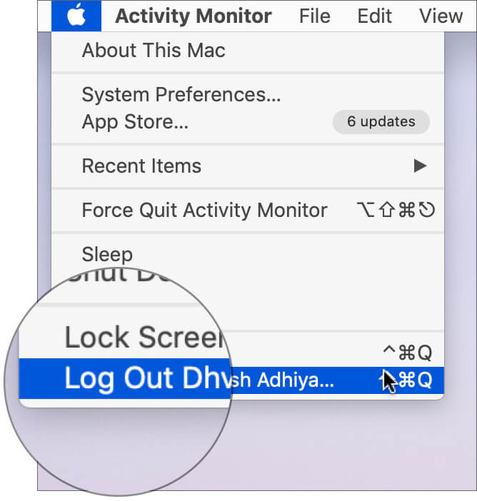 Log Out Mac and Log in Again and Launch Finder