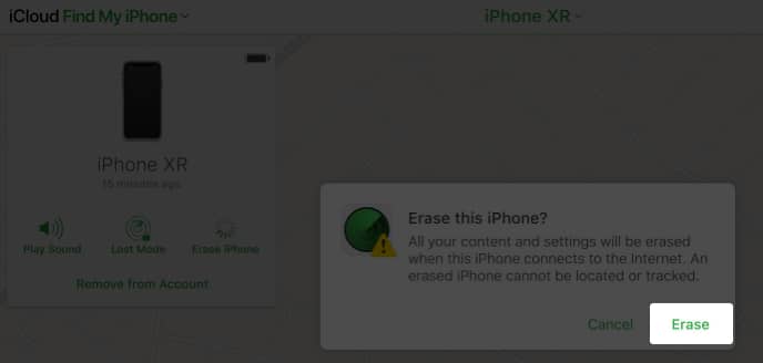 Select Erase from Find My on Mac