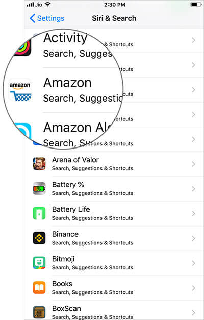 Select any App you don't want to receive Siri suggestions on iPhone Lockscreen