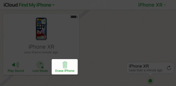 Tap Erase iPhone from Find my iPhone on Mac