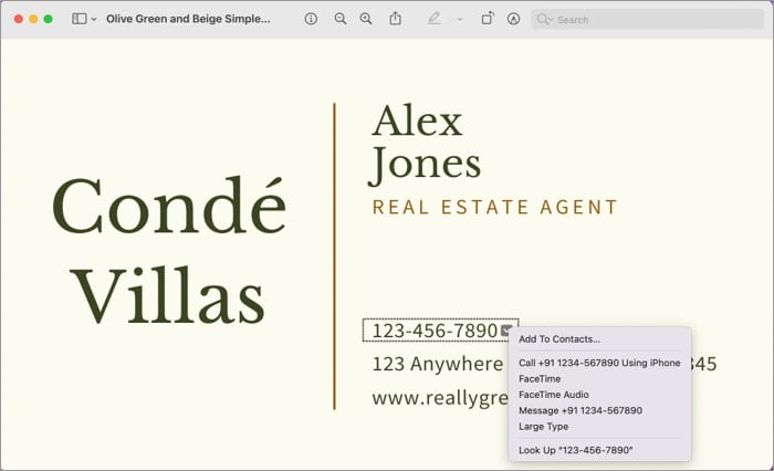 Call the number in the photo using Live Text on macOS
