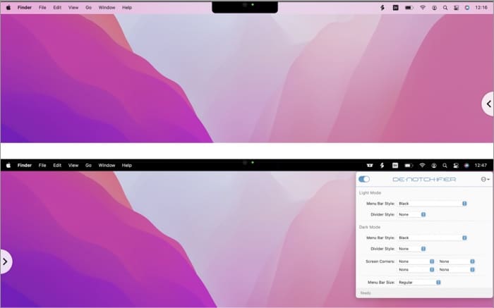 Jak skrýt zářez na MacBooku Pro Aplikace De Notch ifier pro skrytí zářezu v MacBooku Pro 2021