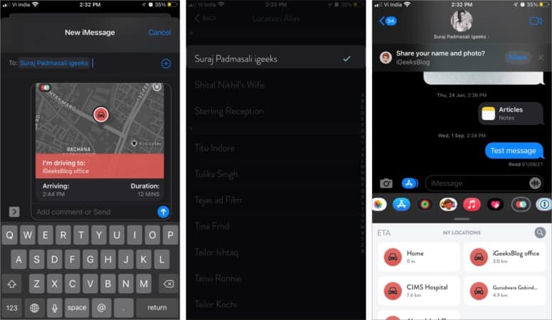 Eta iphone app imessage integration