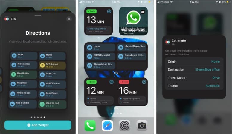 ETA iPhone app iOS widget integration