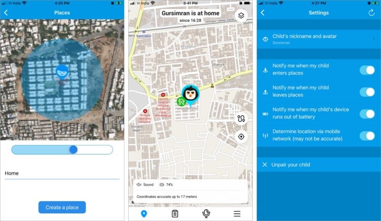 Geo fencing locations with Find My Kids app 