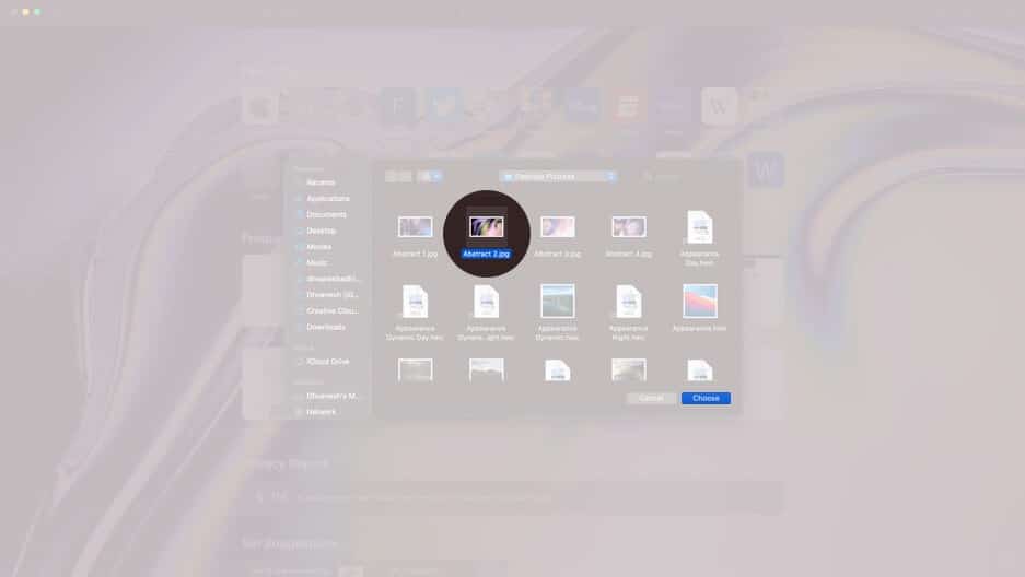 select image and click on choose set custom background in safari in macos big sur