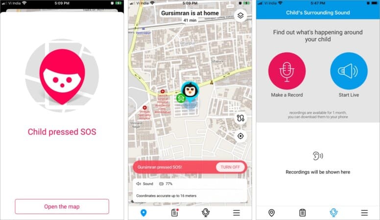 SOS and voice recording via Find My Kids app