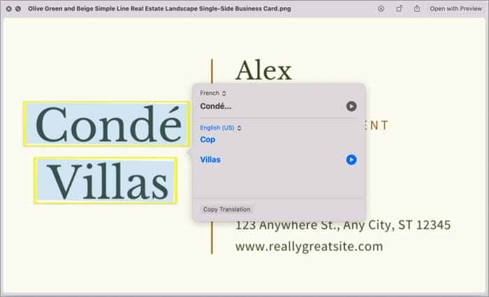 Перевод текста на изображениях в macOS Monterey с помощью Live Text