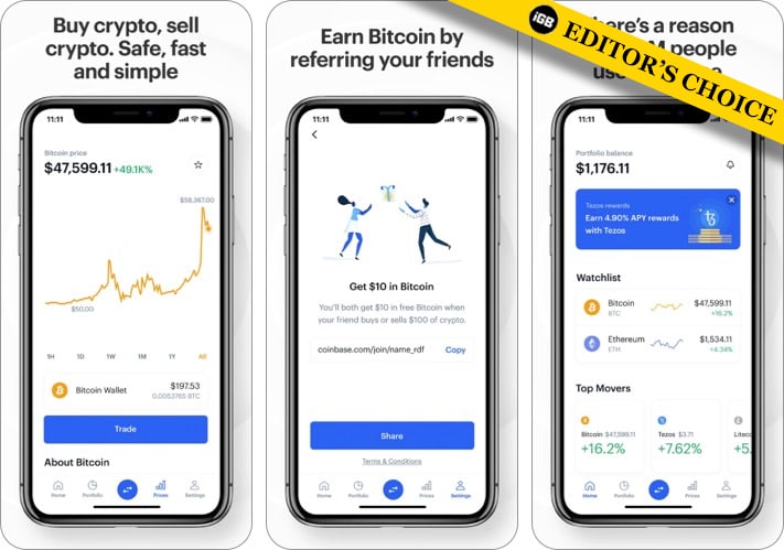 Coinbase best cryptocurrency apps for iPhone screenshot