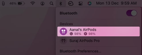 Check AirPods battery level on Mac