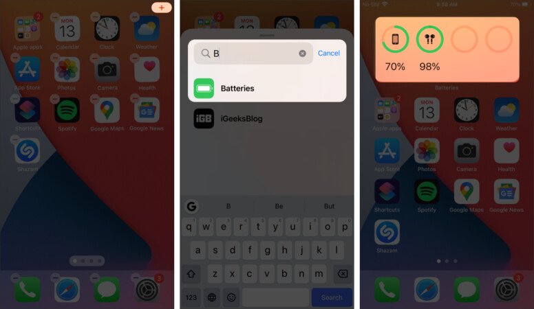 Check AirPods battery level on iPhone Using the Batteries widget