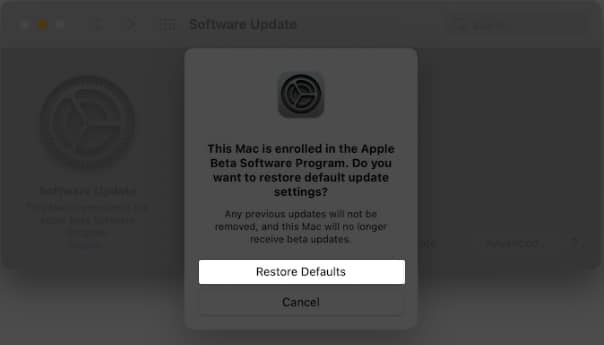 Choose Restore Defaults on Mac