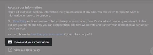 Click Download your information in Facebook