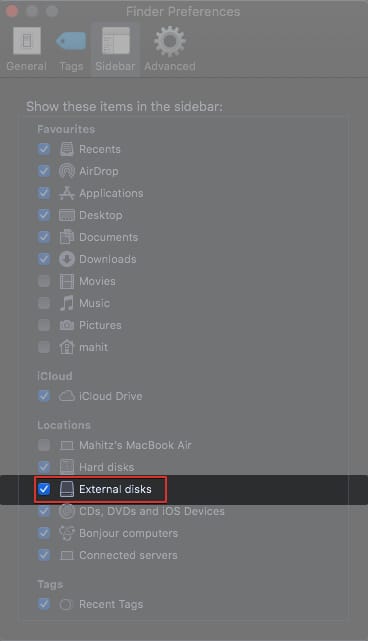 Aktivieren Sie externe Datenträger aus dem Finder auf dem Mac