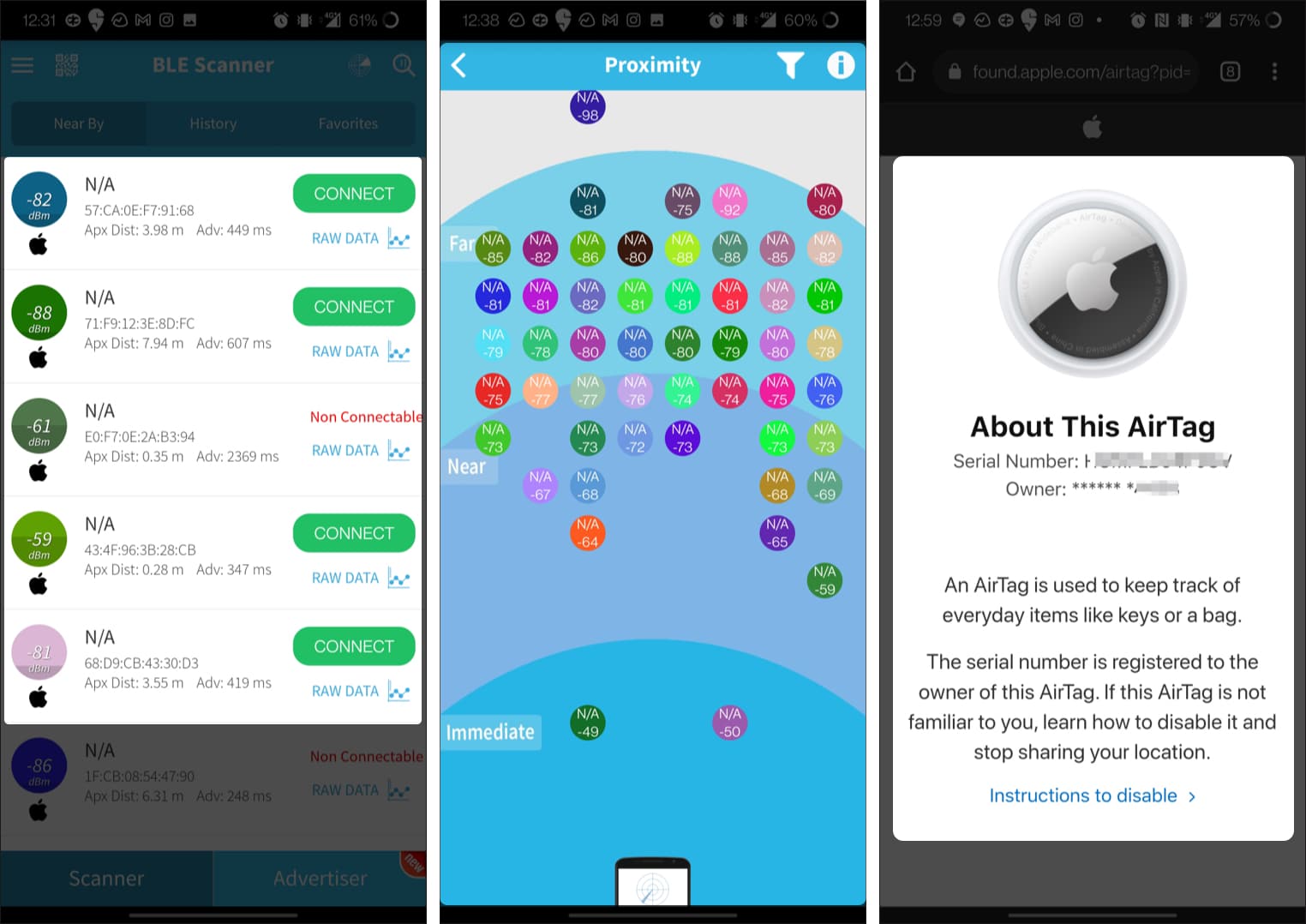 Как обнаружить AirTag на Android с помощью приложения для сканирования Bluetooth