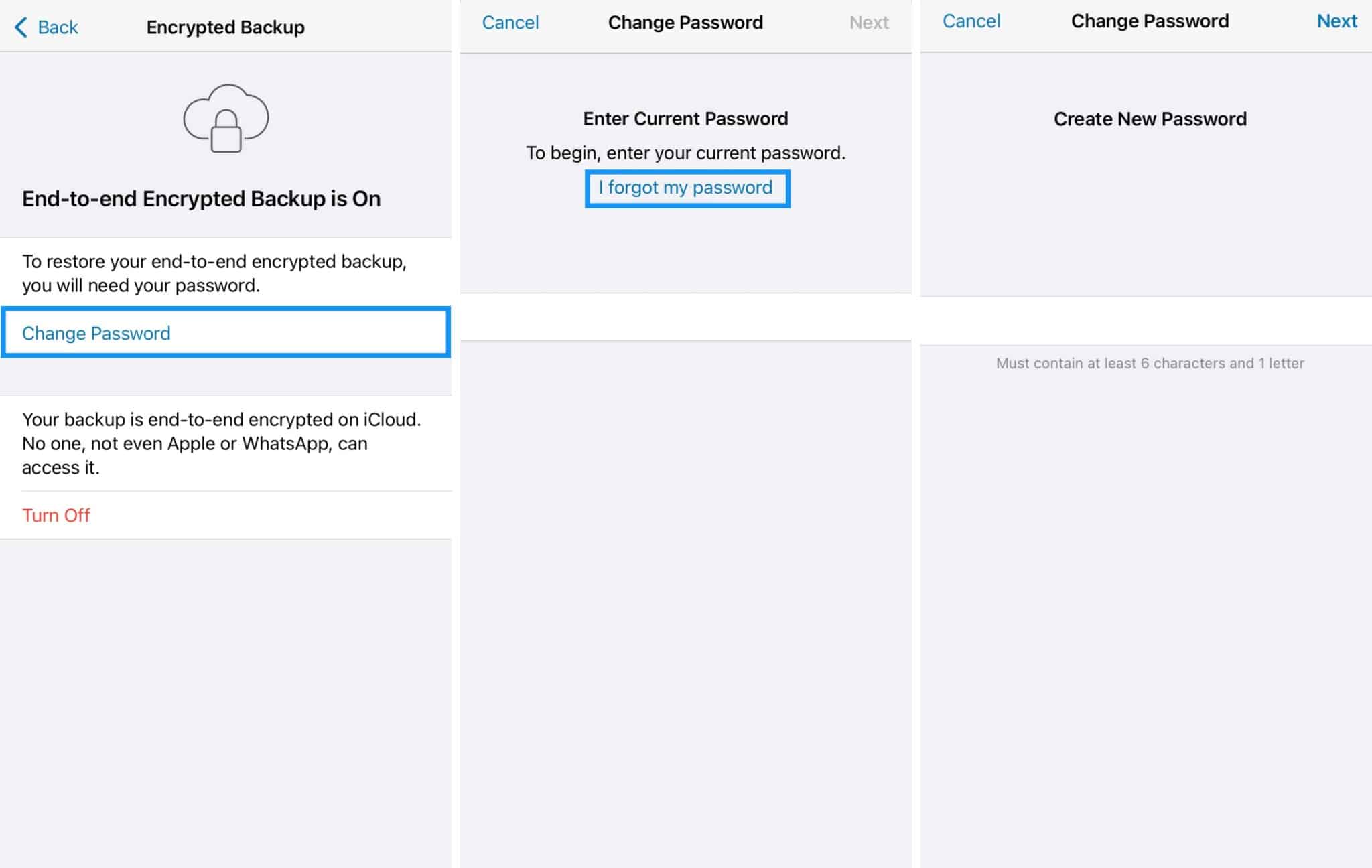 How to reset encrypted iCloud Backup Password in WhatsApp