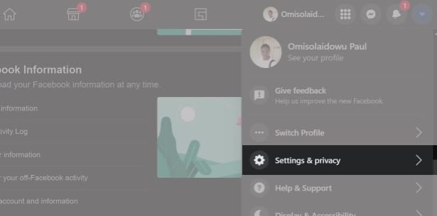 Select Settings and privacy under Facebook profile