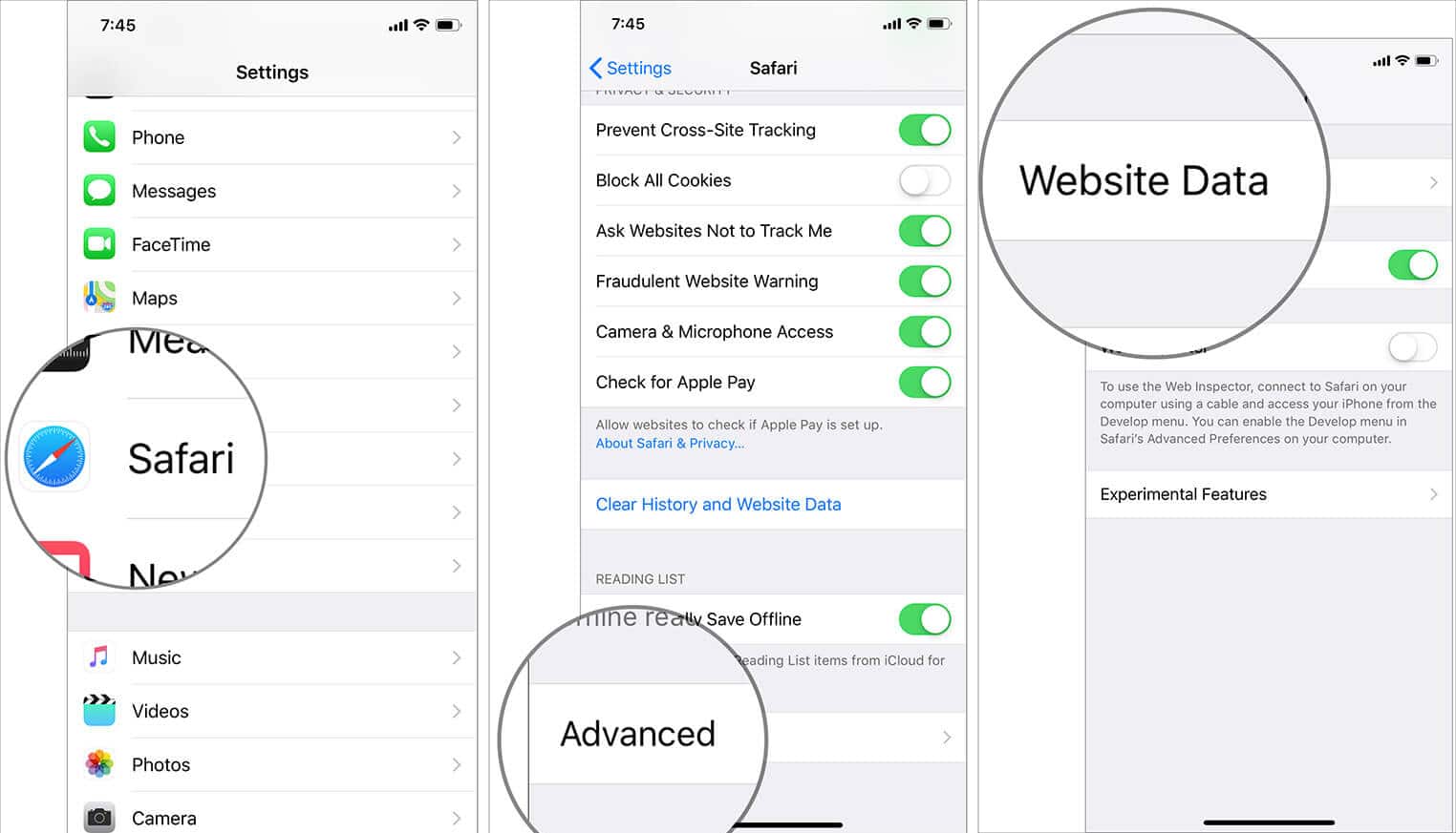 Tap Website Data from iPhone's Settings for Safari iOS 12