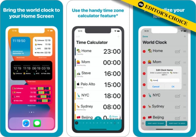 World Clock Time Widget for iOS Home Screen