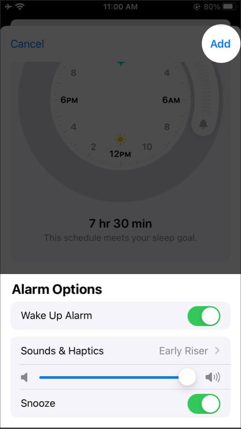 Check Alarm Option and Tap on Add on iPhone