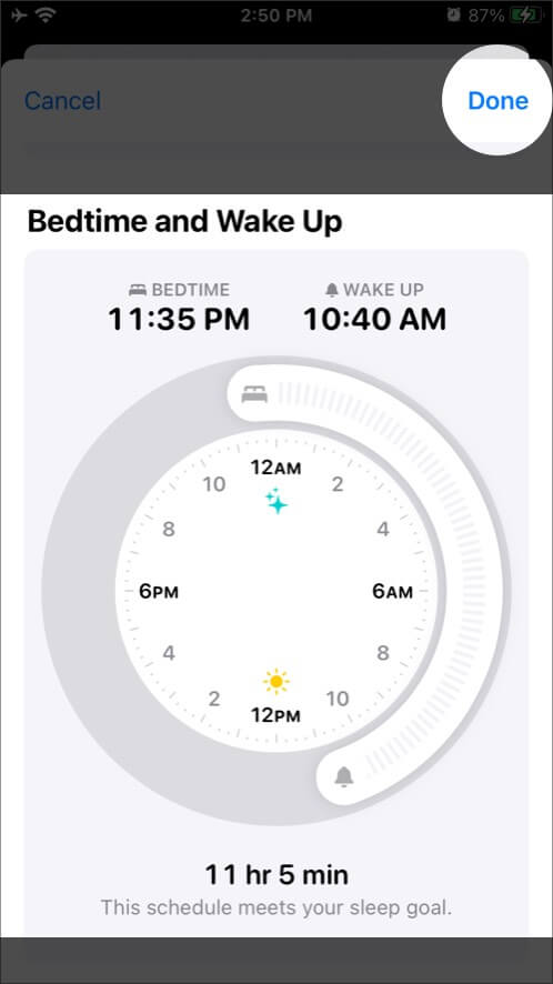 Ccustomize Bedtime and Wake up Time in Health App on iPhone