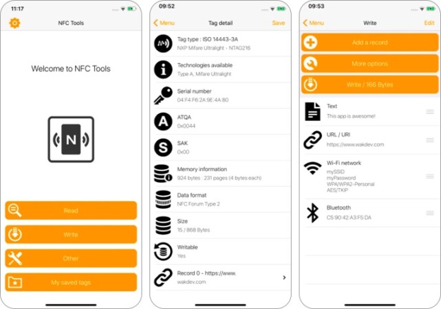 nfc tools iphone app screenshot