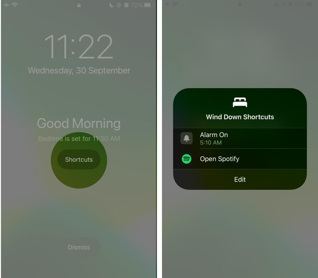 Siri Shortcut on Bedtime iPhone Lock Screen