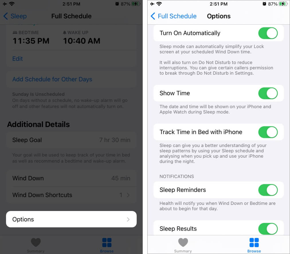 Tap on Option to Customize Bedtime Alarm Settings on iPhone