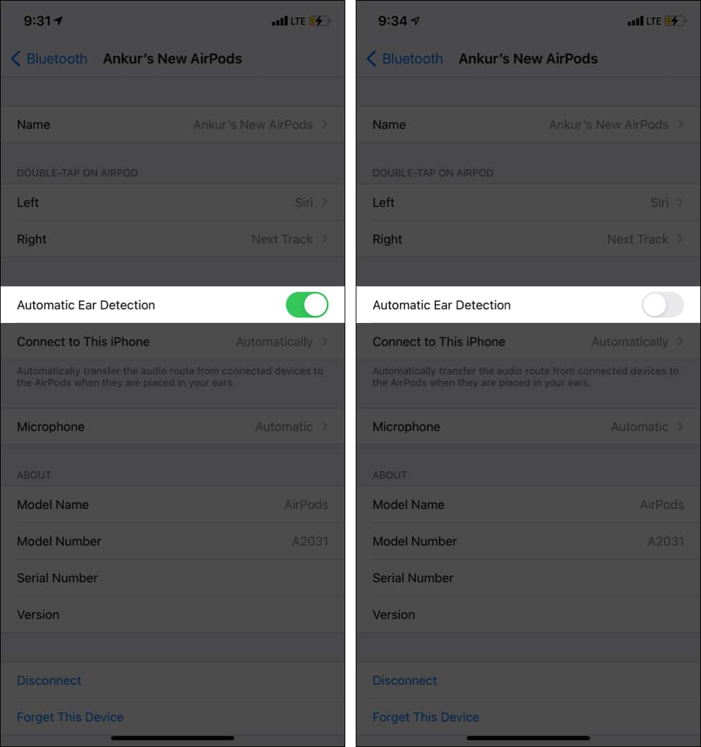 Turn off AirPod Automatic Ear Detection
