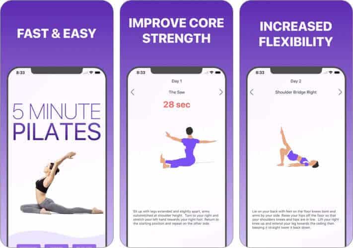 5 minute pilates workout iphone and ipad stretching app screenshot