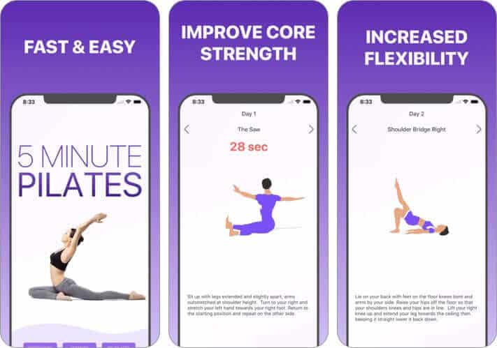 5 minute pilates workout iphone and ipad stretching app screenshot