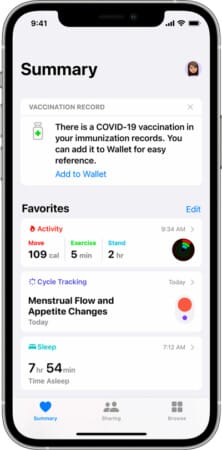 Add existing vaccination record in the Health app to the Apple wallet